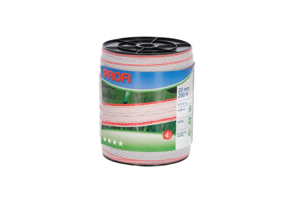 PROFI 20mm Poly Tape White/Red 6 Strand TriCOND 200M